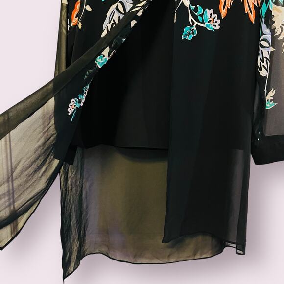 Chico's Womens Top 1 Medium Black Twofer Attached Shell Sheer Tunic Embroidered - Picture 7 of 14